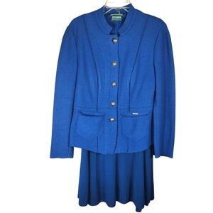 Geiger Vintage Suit Set Blue Made In Austria Size 8 Wool Blazer Viscose Skirt